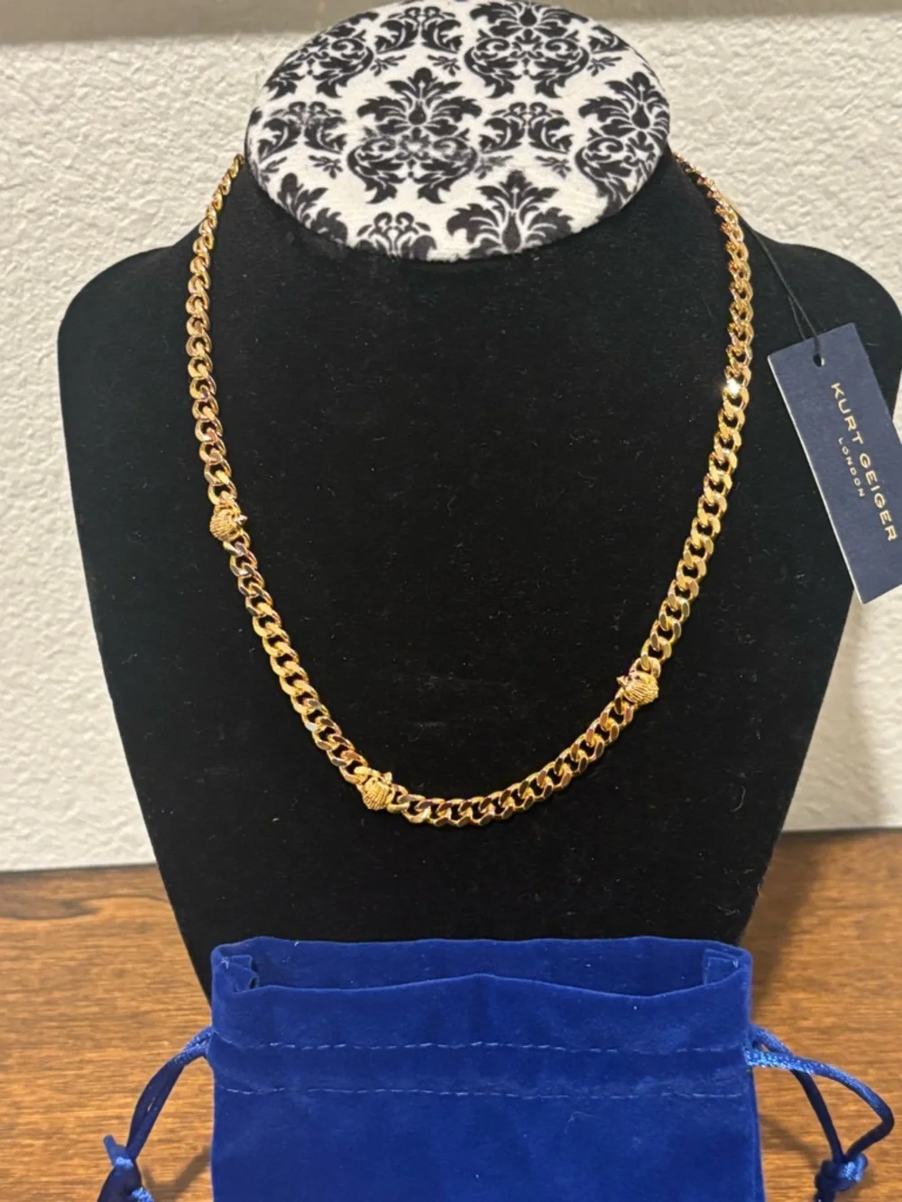 Kurt Geiger Gold-Tone Curb Chain Necklace with Bead Accents - Picture 2 of 6